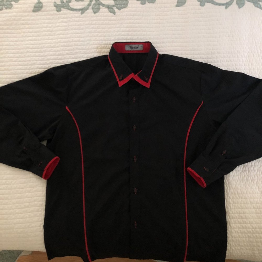 Reverb brand Antonio Long Sleeve Shirt Black w/Red Trim Size Large